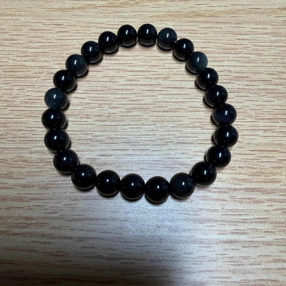 Obsidian Beaded Stretch Bracelet - Classic Minimal Style (Unisex)